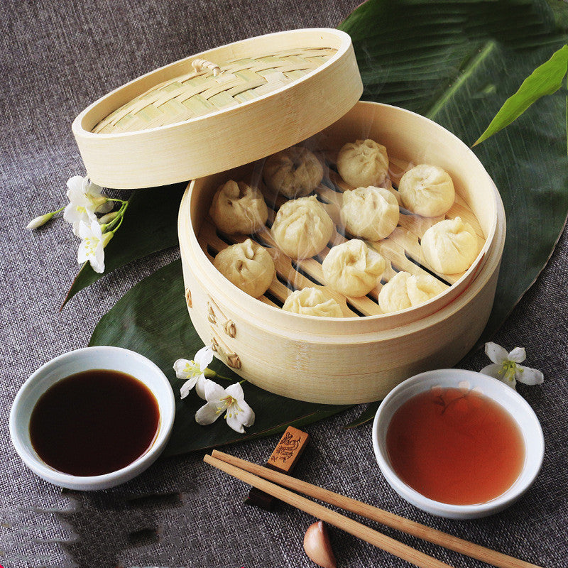 Bamboo Steamer Basket with Lid | Two-Tier Dumpling Steamer Sustow