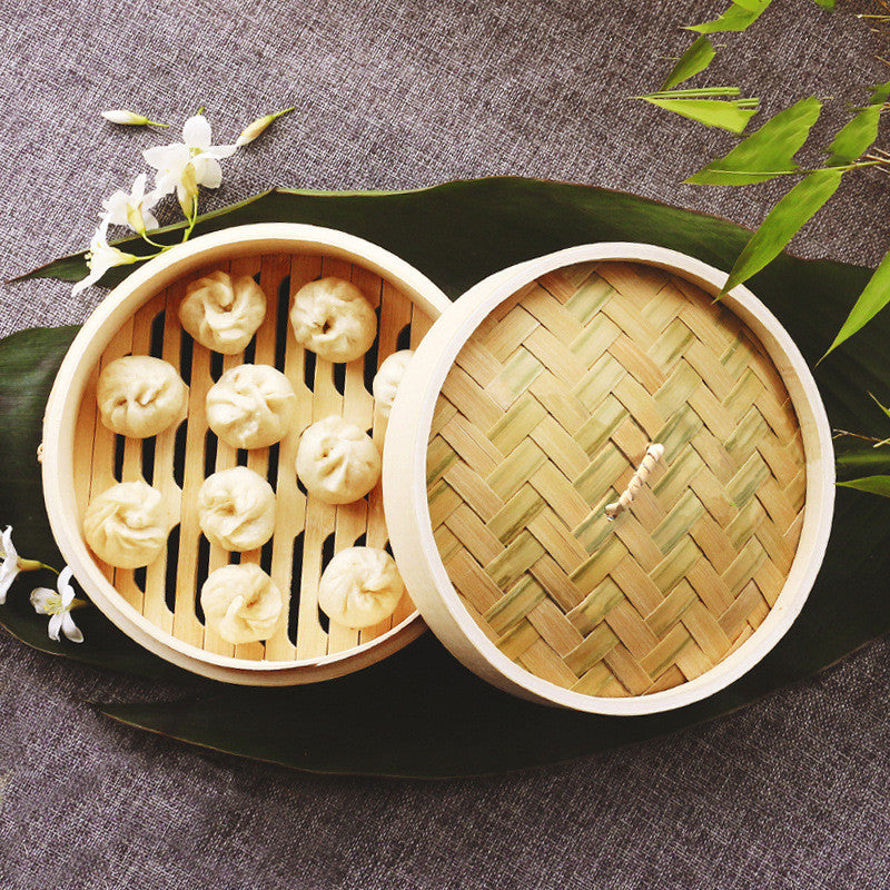 Bamboo Steamer Basket with Lid | Two-Tier Dumpling Steamer Sustow