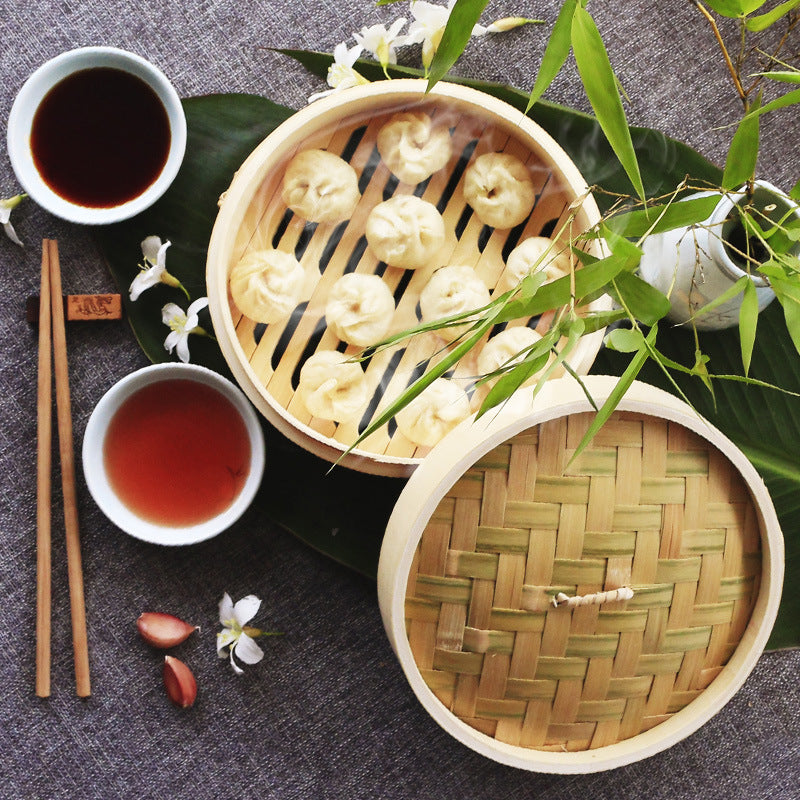 Bamboo Steamer Basket with Lid | Two-Tier Dumpling Steamer Sustow