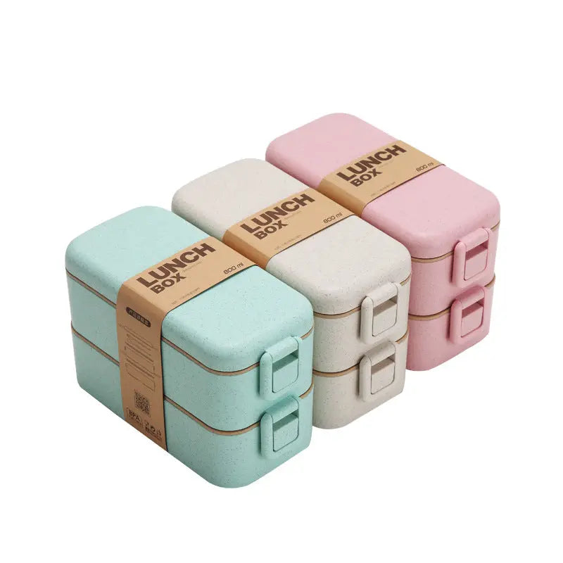 Set of three colorful lunch boxes with 'Lunch Box' label on a white background